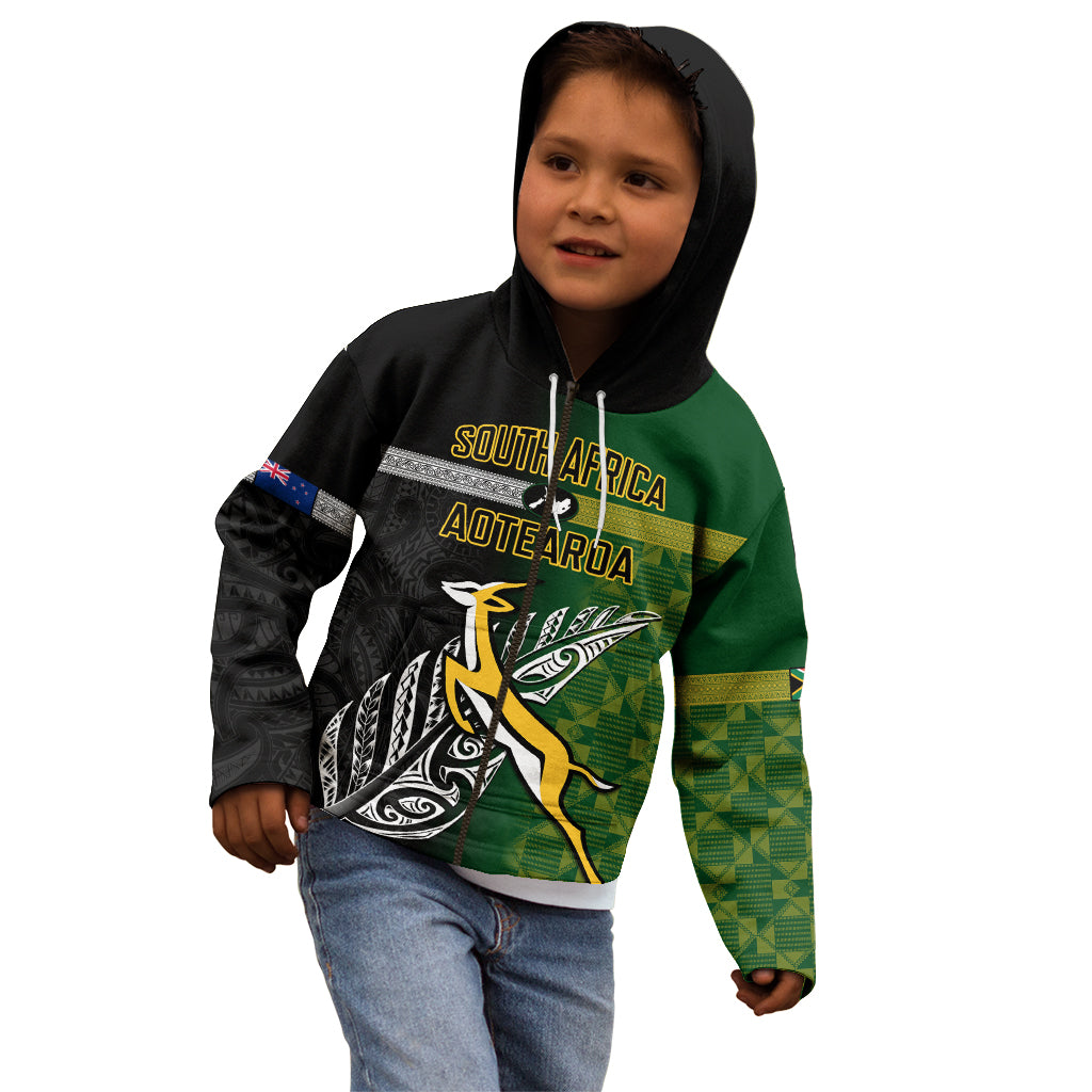 Personalised New Zealand and South Africa Rugby Kid Hoodie 2023 World Cup Final All Black Springboks Together - Wonder Print Shop