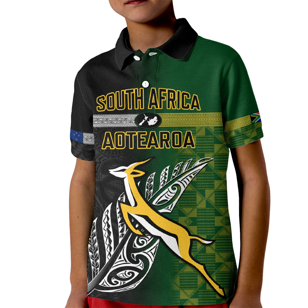 Personalised New Zealand and South Africa Rugby Kid Polo Shirt 2023 World Cup Final All Black Springboks Together - Wonder Print Shop