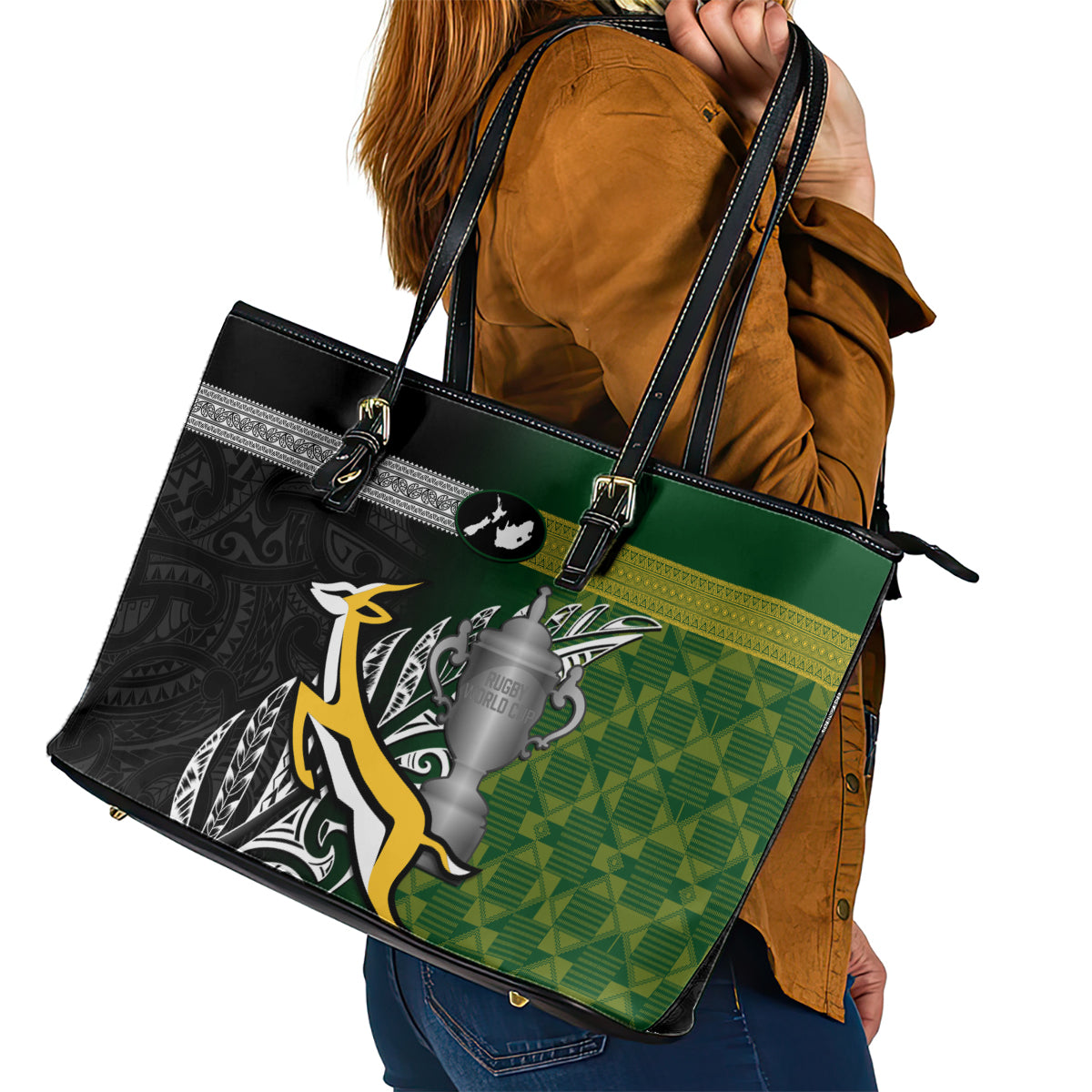 New Zealand and South Africa Rugby Leather Tote Bag 2023 World Cup Final All Black Springboks Together - Wonder Print Shop