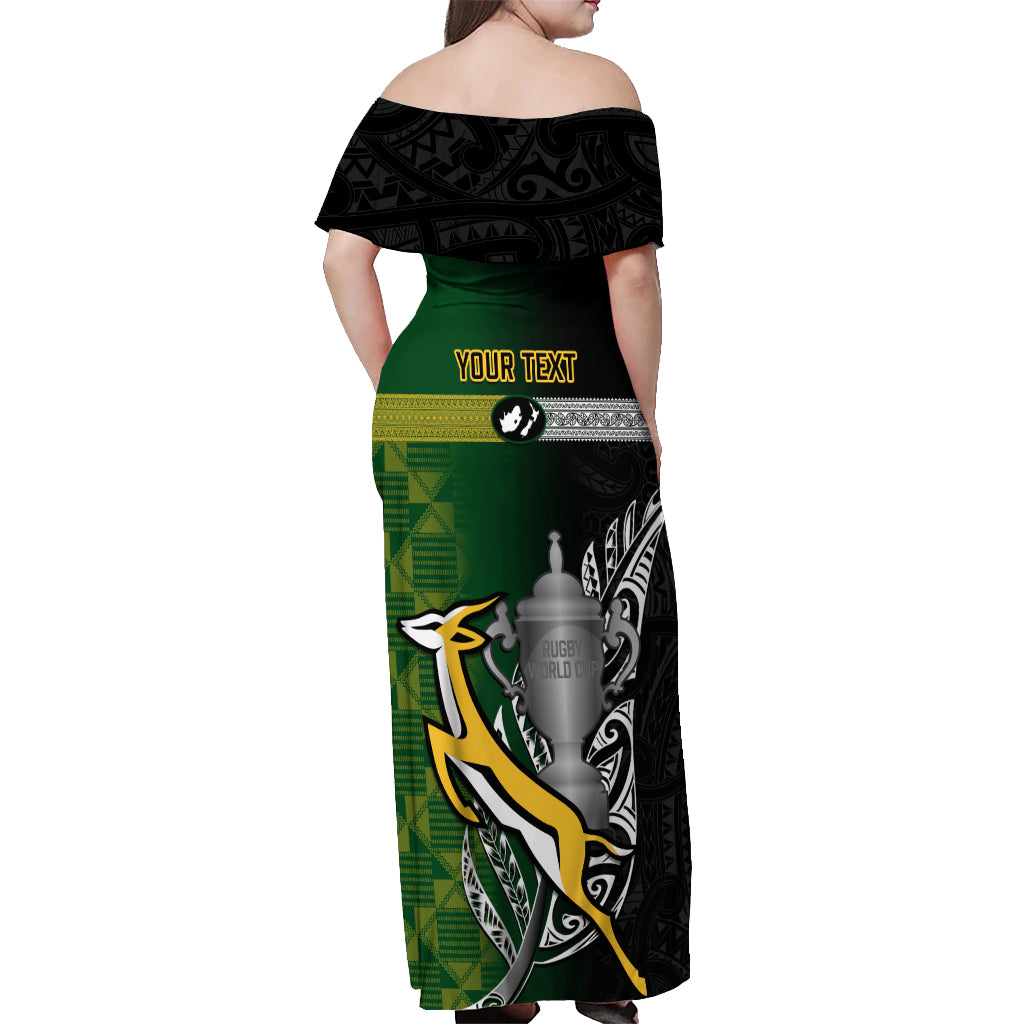 Personalised New Zealand and South Africa Rugby Off Shoulder Maxi Dress 2023 World Cup Final All Black Springboks Together - Wonder Print Shop