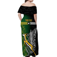 Personalised New Zealand and South Africa Rugby Off Shoulder Maxi Dress 2023 World Cup Final All Black Springboks Together - Wonder Print Shop