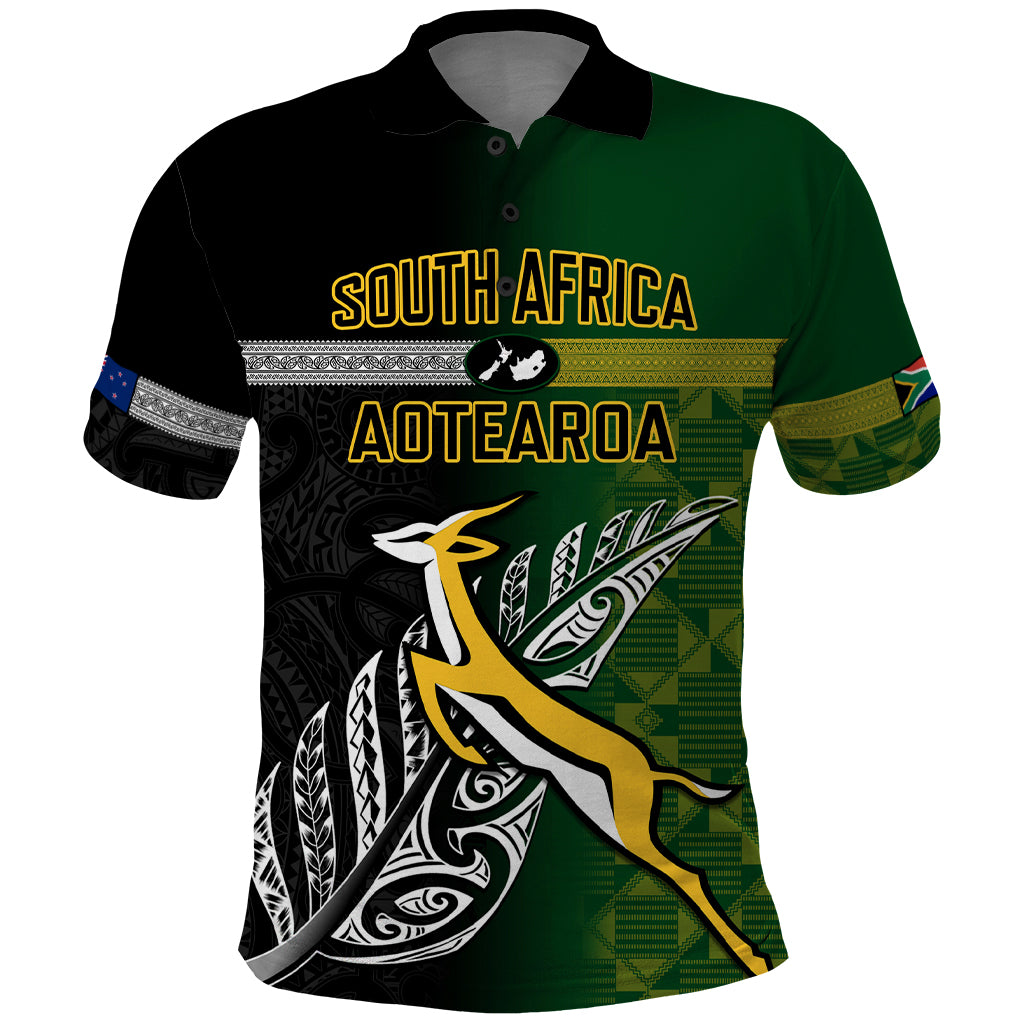 Personalised New Zealand and South Africa Rugby Polo Shirt 2023 World Cup Final All Black Springboks Together - Wonder Print Shop