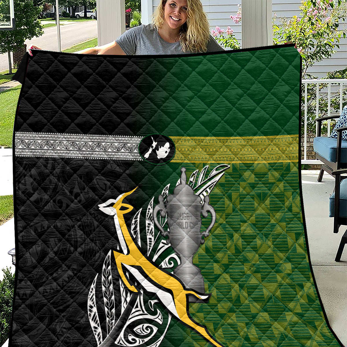 New Zealand and South Africa Rugby Quilt 2023 World Cup Final All Black Springboks Together - Wonder Print Shop