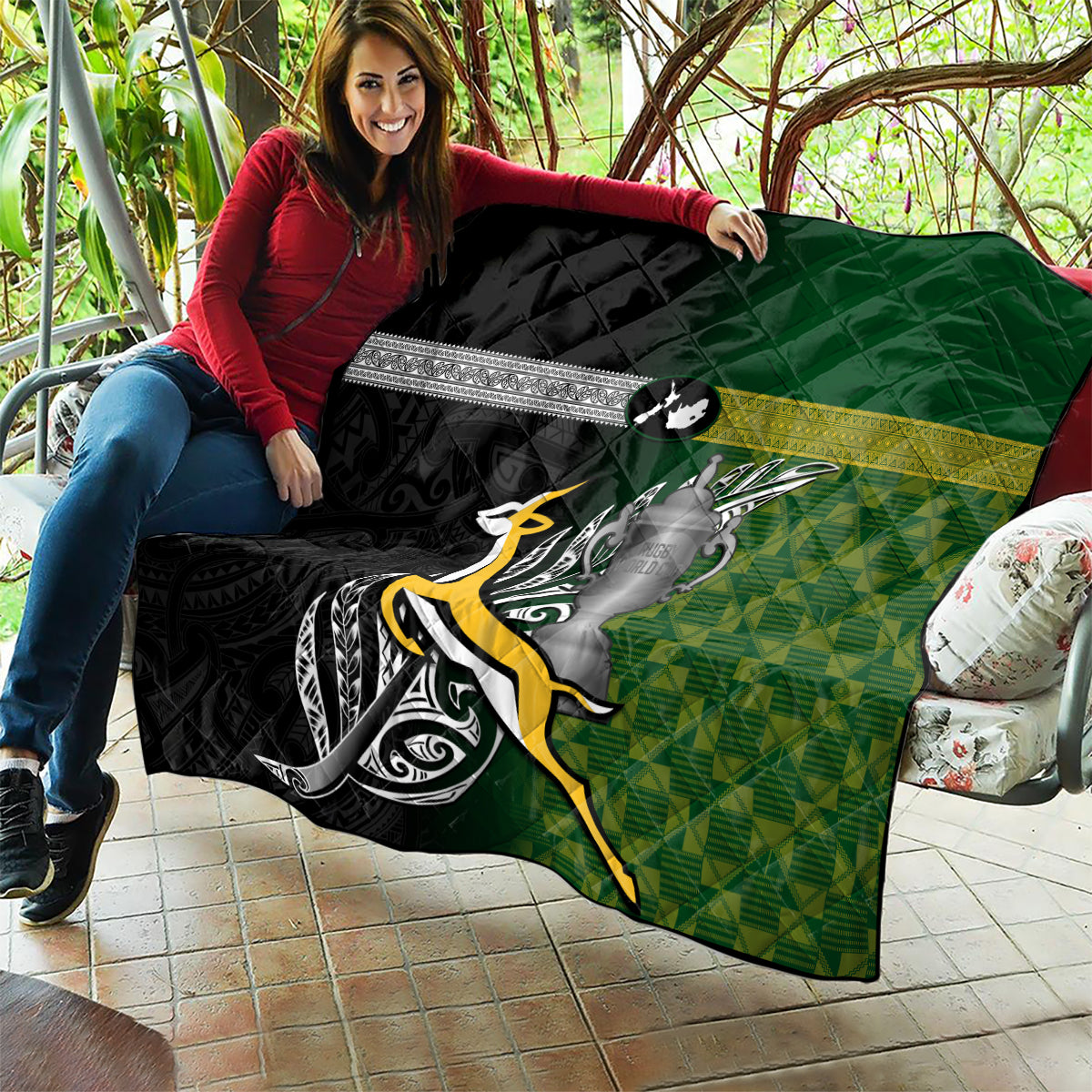 New Zealand and South Africa Rugby Quilt 2023 World Cup Final All Black Springboks Together - Wonder Print Shop