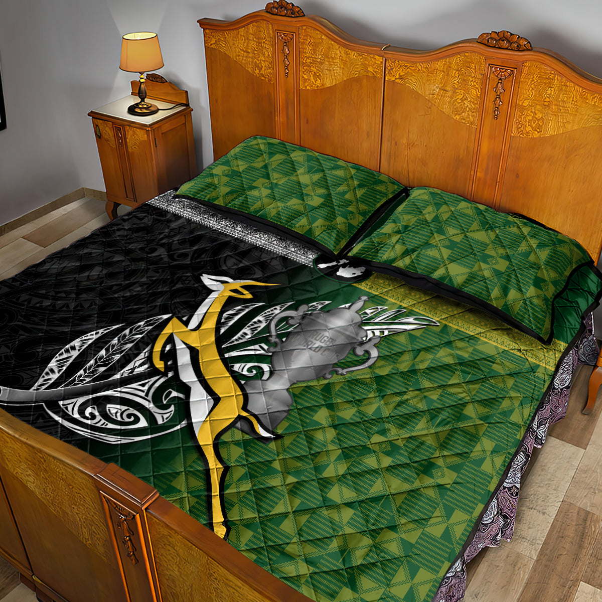 New Zealand and South Africa Rugby Quilt Bed Set 2023 World Cup Final All Black Springboks Together - Wonder Print Shop