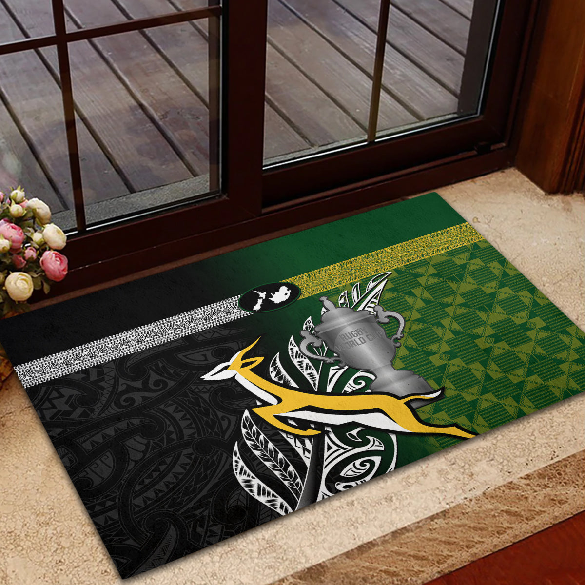 New Zealand and South Africa Rugby Rubber Doormat 2023 World Cup Final All Black Springboks Together - Wonder Print Shop