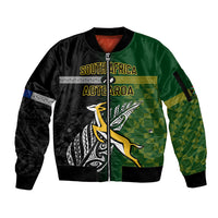 Personalised New Zealand and South Africa Rugby Sleeve Zip Bomber Jacket 2023 World Cup Final All Black Springboks Together - Wonder Print Shop