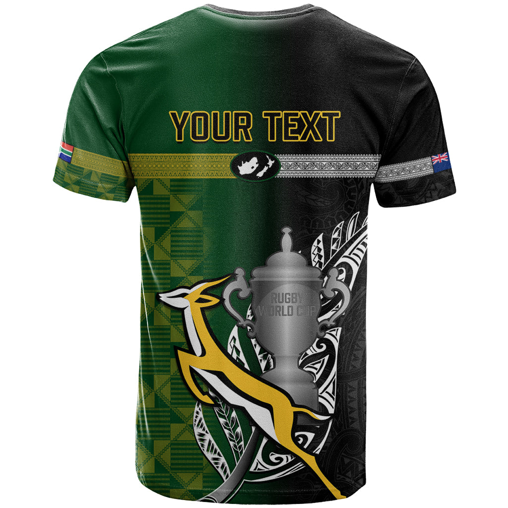 Personalised New Zealand and South Africa Rugby T Shirt 2023 World Cup Final All Black With Springboks - Wonder Print Shop