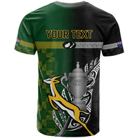 Personalised New Zealand and South Africa Rugby T Shirt 2023 World Cup Final All Black With Springboks - Wonder Print Shop