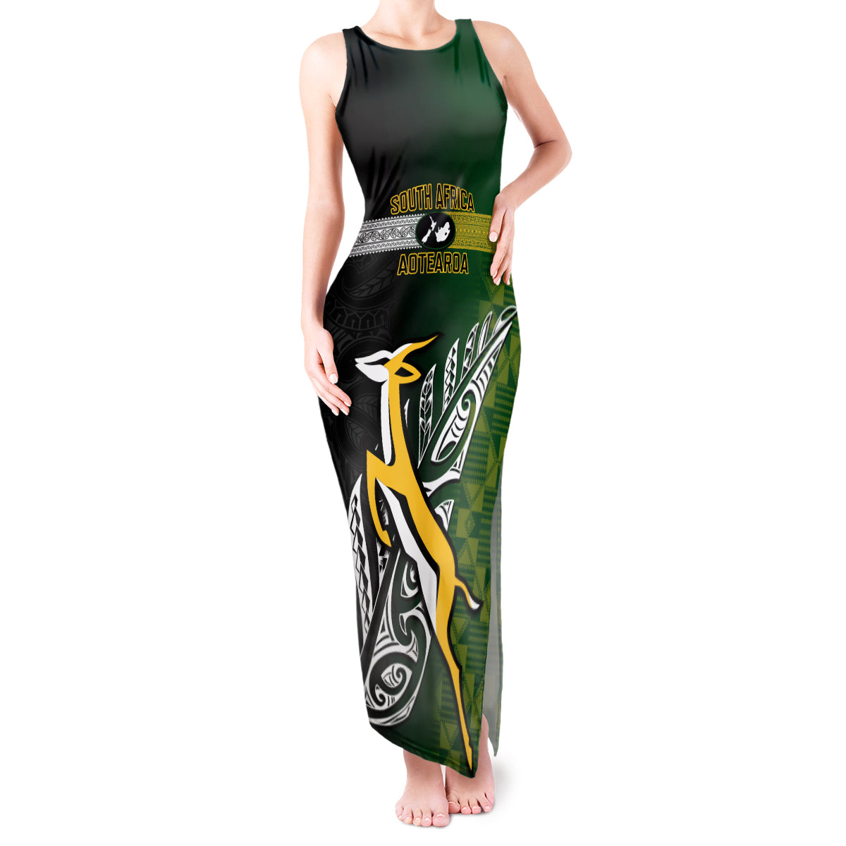 Personalised New Zealand and South Africa Rugby Tank Maxi Dress 2023 World Cup Final All Black Springboks Together - Wonder Print Shop