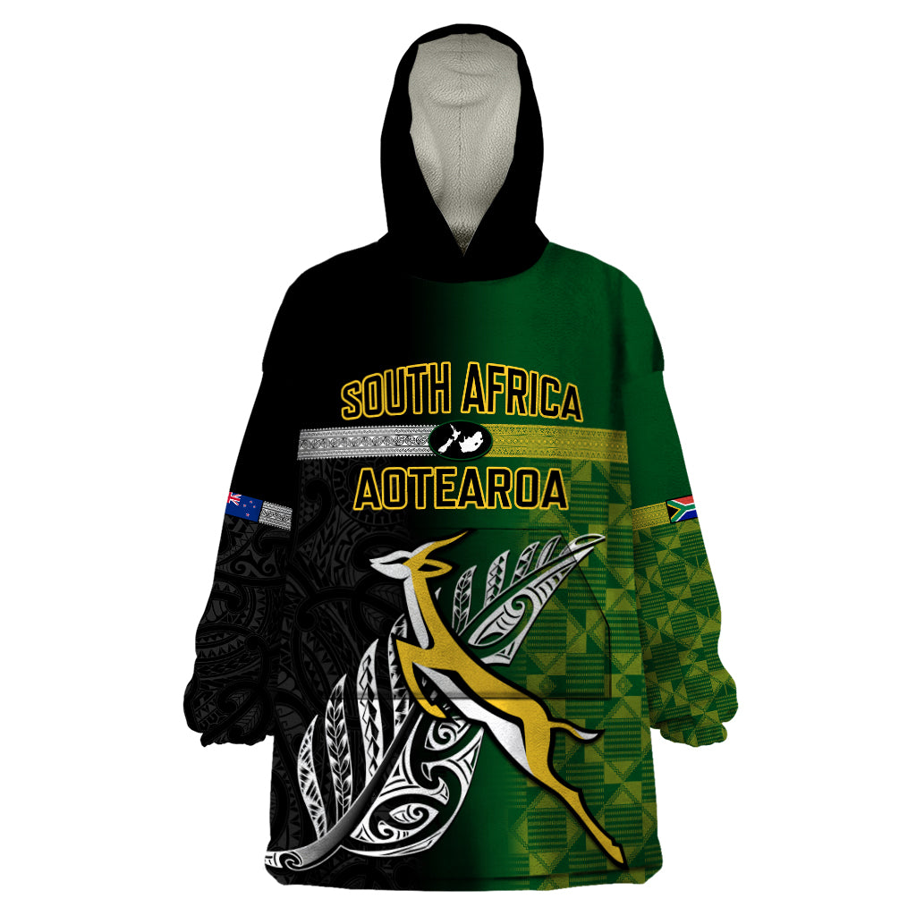 Personalised New Zealand and South Africa Rugby Wearable Blanket Hoodie 2023 World Cup Final All Black Springboks Together - Wonder Print Shop