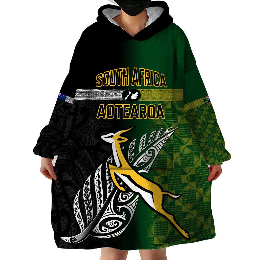 Personalised New Zealand and South Africa Rugby Wearable Blanket Hoodie 2023 World Cup Final All Black Springboks Together - Wonder Print Shop