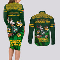 South Africa Rugby Couples Matching Long Sleeve Bodycon Dress and Long Sleeve Button Shirt Go Bokke World Cup Champions History - Wonder Print Shop
