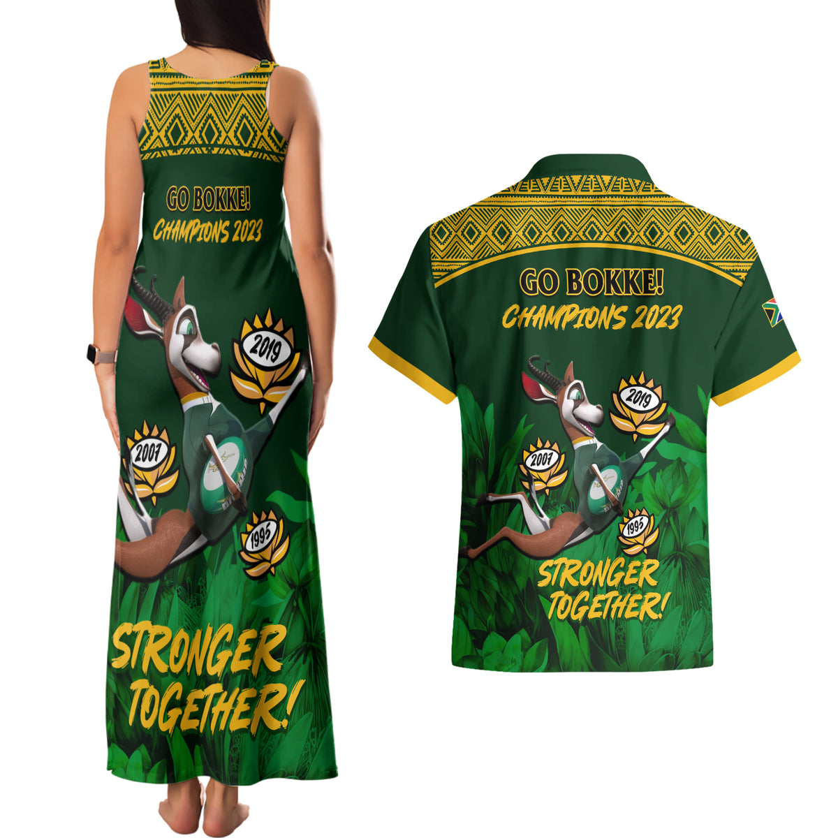 South Africa Rugby Couples Matching Tank Maxi Dress and Hawaiian Shirt Go Bokke World Cup Champions History - Wonder Print Shop