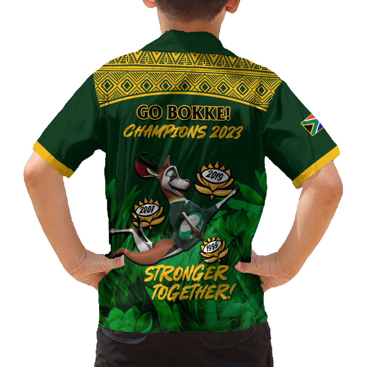 South Africa Rugby Family Matching Off Shoulder Maxi Dress and Hawaiian Shirt Go Bokke World Cup Champions History - Wonder Print Shop