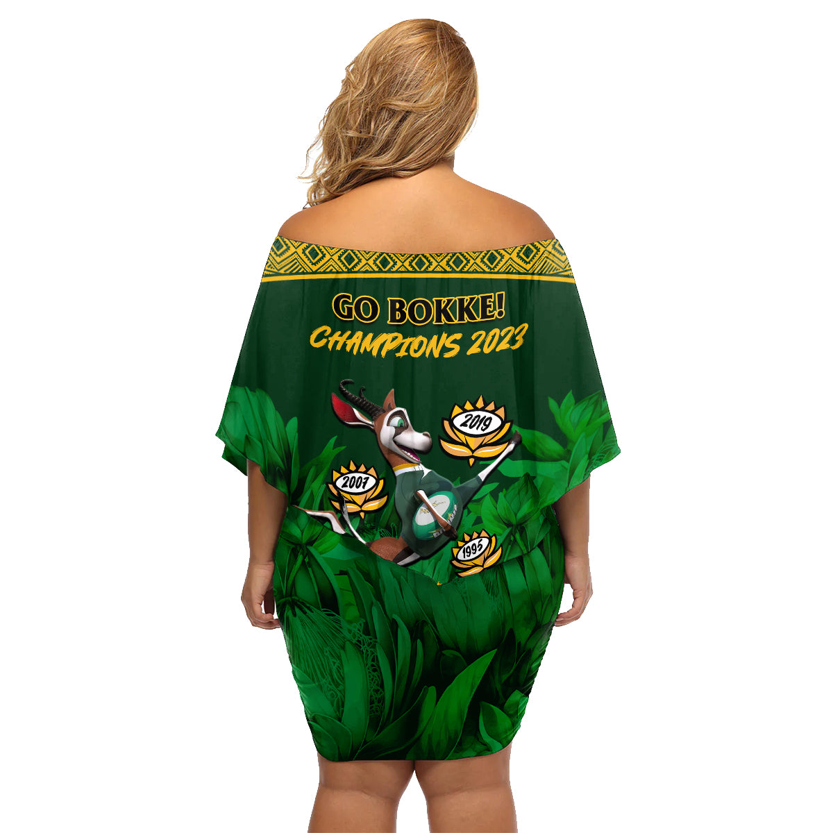 South Africa Rugby Family Matching Off Shoulder Short Dress and Hawaiian Shirt Go Bokke World Cup Champions History - Wonder Print Shop