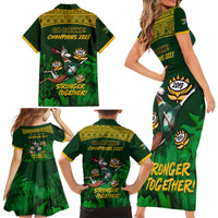 South Africa Rugby Family Matching Short Sleeve Bodycon Dress and Hawaiian Shirt Go Bokke World Cup Champions History - Wonder Print Shop
