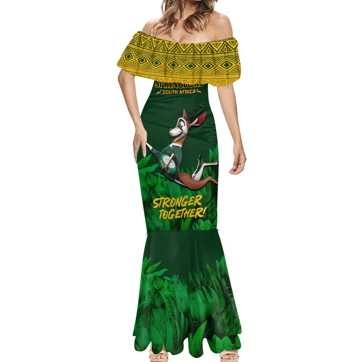 South Africa Rugby Mermaid Dress Go Bokke World Cup Champions History - Wonder Print Shop