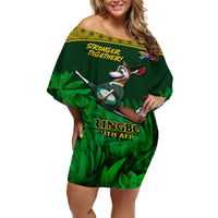 South Africa Rugby Off Shoulder Short Dress Go Bokke World Cup Champions History - Wonder Print Shop