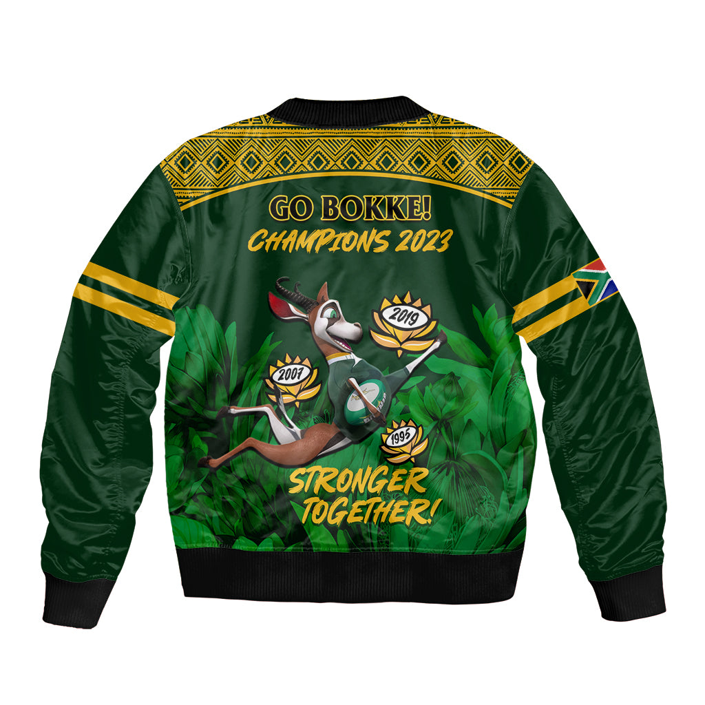 South Africa Rugby Sleeve Zip Bomber Jacket Go Bokke World Cup Champions History - Wonder Print Shop