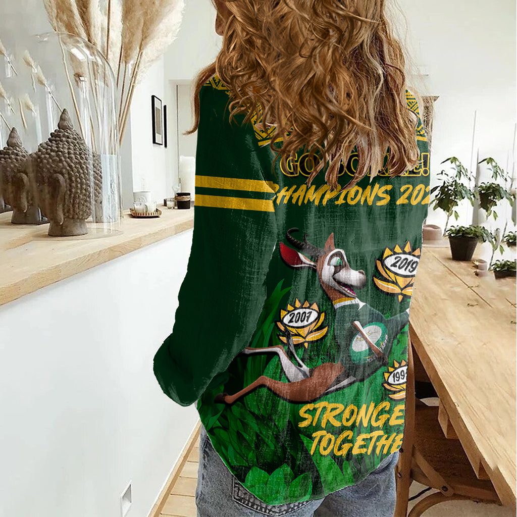 South Africa Rugby Women Casual Shirt Go Bokke World Cup Champions History - Wonder Print Shop