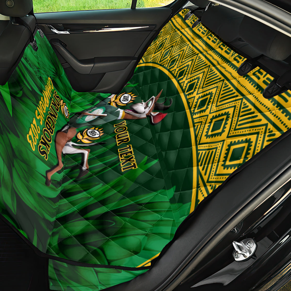 Custom South Africa Rugby Back Car Seat Cover Go Bokke World Cup Champions History - Wonder Print Shop