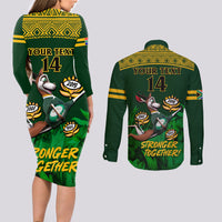 Custom South Africa Rugby Couples Matching Long Sleeve Bodycon Dress and Long Sleeve Button Shirt Go Bokke World Cup Champions History - Wonder Print Shop