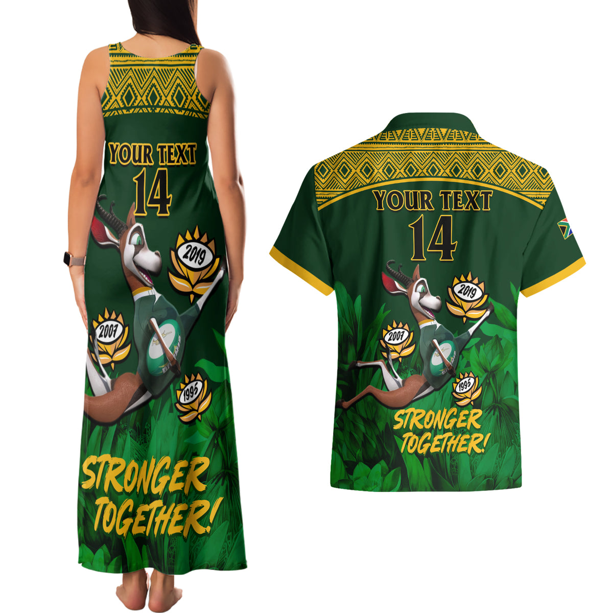 Custom South Africa Rugby Couples Matching Tank Maxi Dress and Hawaiian Shirt Go Bokke World Cup Champions History - Wonder Print Shop