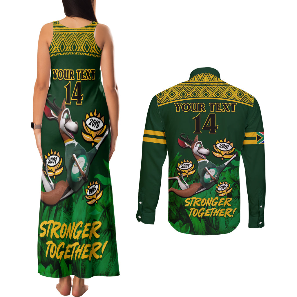 Custom South Africa Rugby Couples Matching Tank Maxi Dress and Long Sleeve Button Shirt Go Bokke World Cup Champions History - Wonder Print Shop