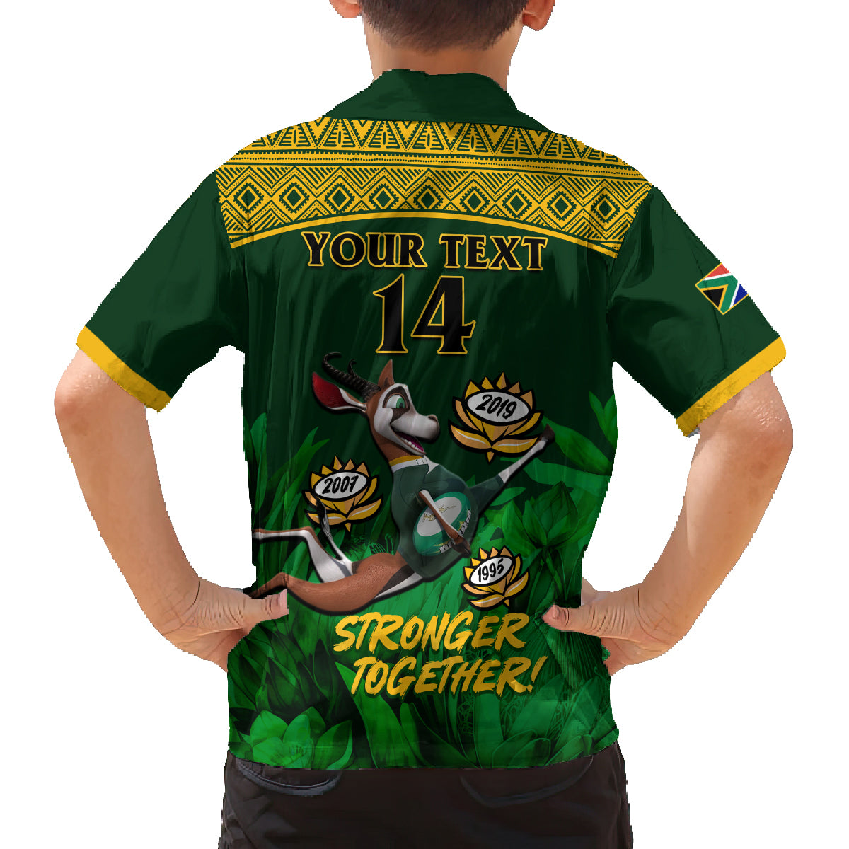 Custom South Africa Rugby Family Matching Off Shoulder Long Sleeve Dress and Hawaiian Shirt Go Bokke World Cup Champions History - Wonder Print Shop