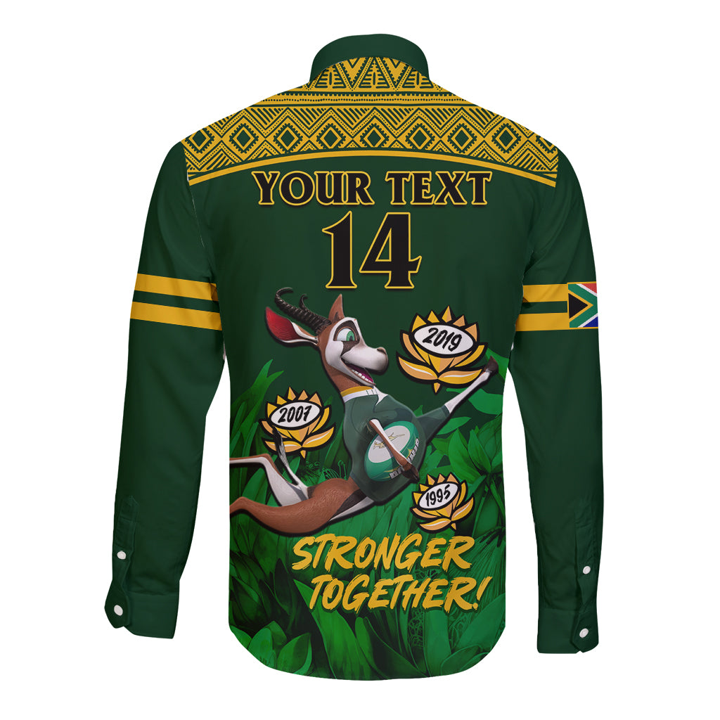 Custom South Africa Rugby Long Sleeve Button Shirt Go Bokke World Cup Champions History - Wonder Print Shop