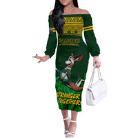 Custom South Africa Rugby Off The Shoulder Long Sleeve Dress Go Bokke World Cup Champions History - Wonder Print Shop