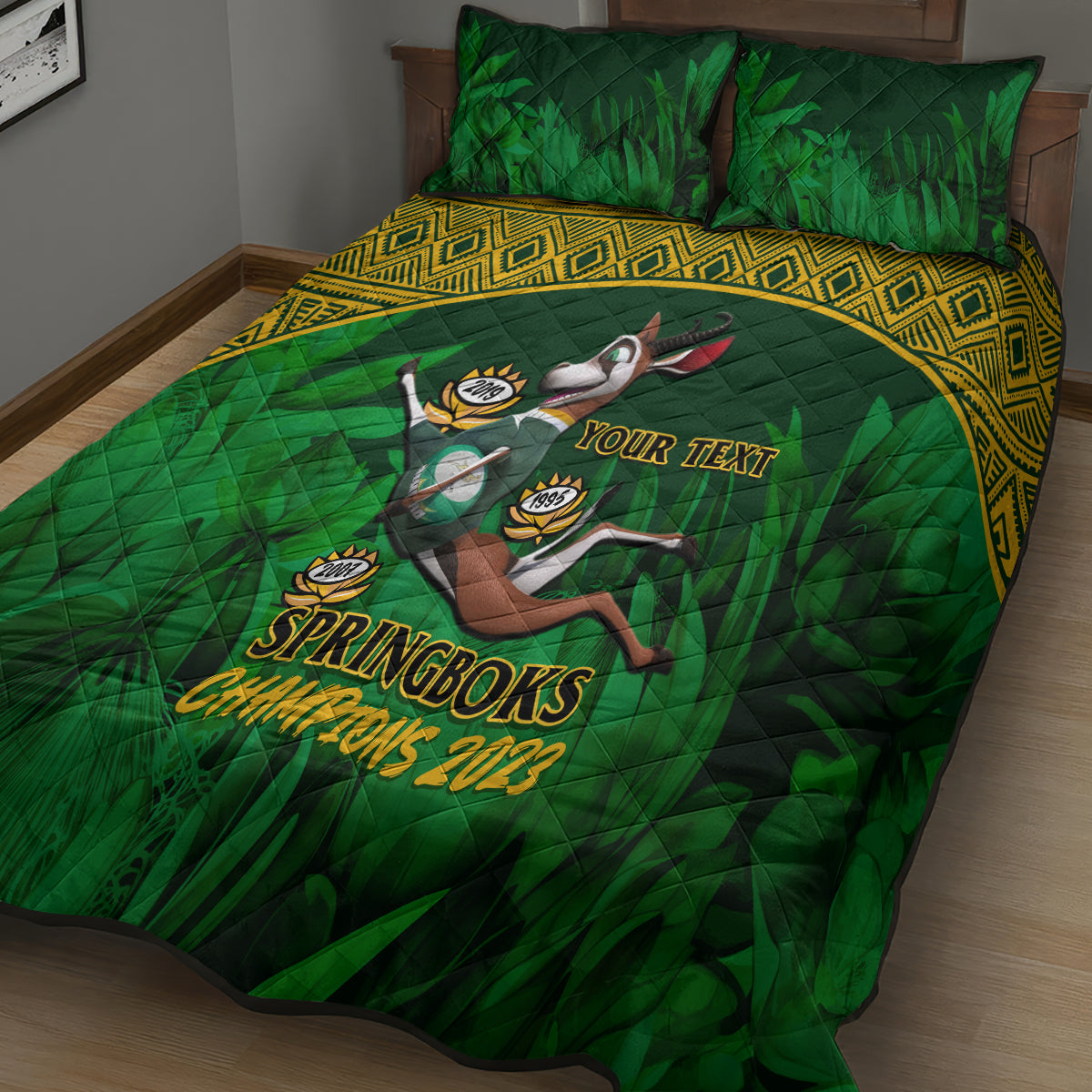 Custom South Africa Rugby Quilt Bed Set Go Bokke World Cup Champions History - Wonder Print Shop