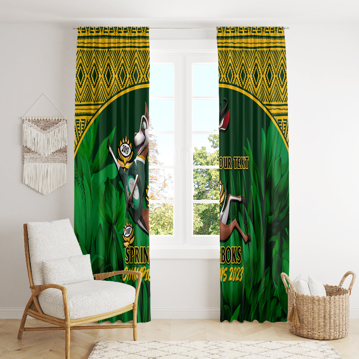 Custom South Africa Rugby Window Curtain Go Bokke World Cup Champions History - Wonder Print Shop