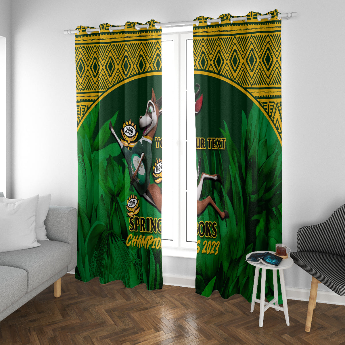 Custom South Africa Rugby Window Curtain Go Bokke World Cup Champions History - Wonder Print Shop