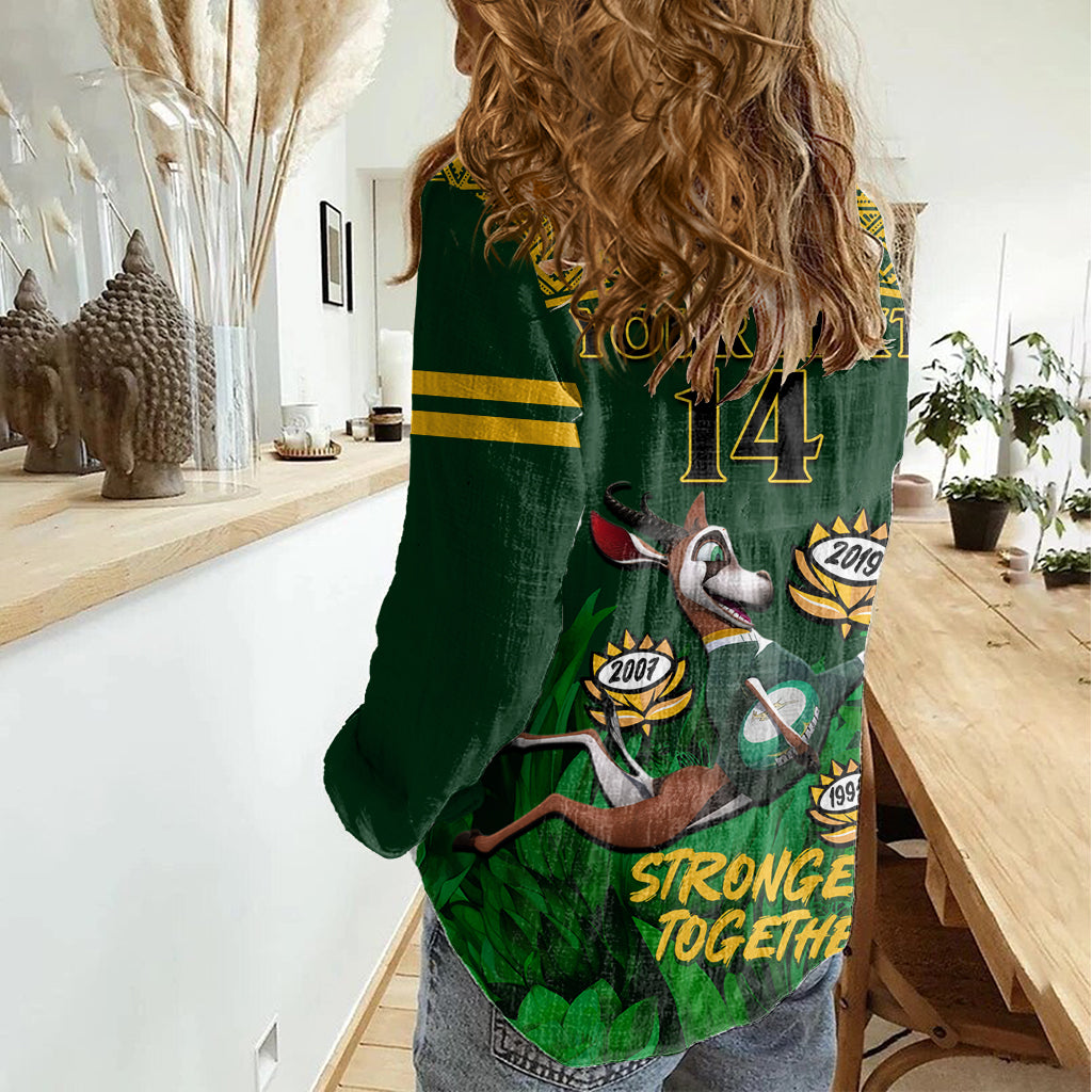 Custom South Africa Rugby Women Casual Shirt Go Bokke World Cup Champions History - Wonder Print Shop