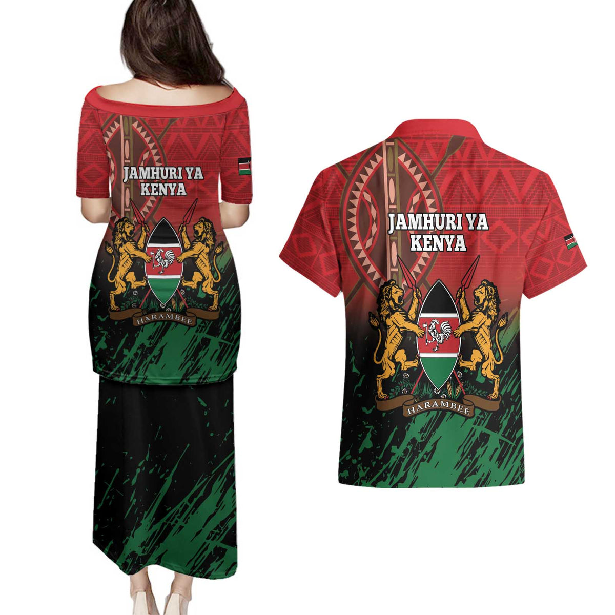 Kenya Independence Day Couples Matching Puletasi and Hawaiian Shirt Jamhuri ya Kenya 1963 - African Pattern - Wonder Print Shop