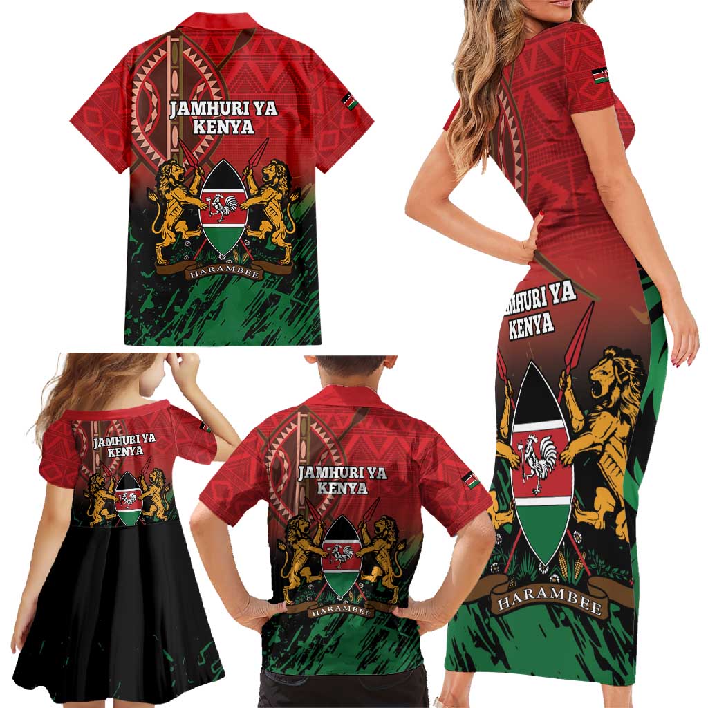 Kenya Independence Day Family Matching Short Sleeve Bodycon Dress and Hawaiian Shirt Jamhuri ya Kenya 1963 - African Pattern - Wonder Print Shop