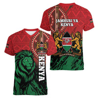 Kenya Independence Day Women V-Neck T-Shirt Jamhuri ya Kenya 1963 - African Pattern - Wonder Print Shop
