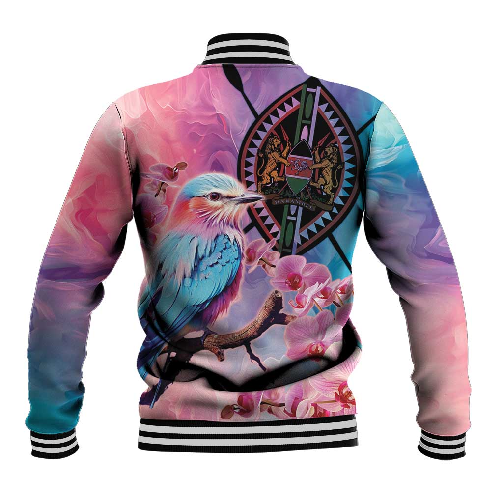 Kenya Lilac-Breasted Roller Baseball Jacket Coat Of Arms Mix Orchid - Wonder Print Shop