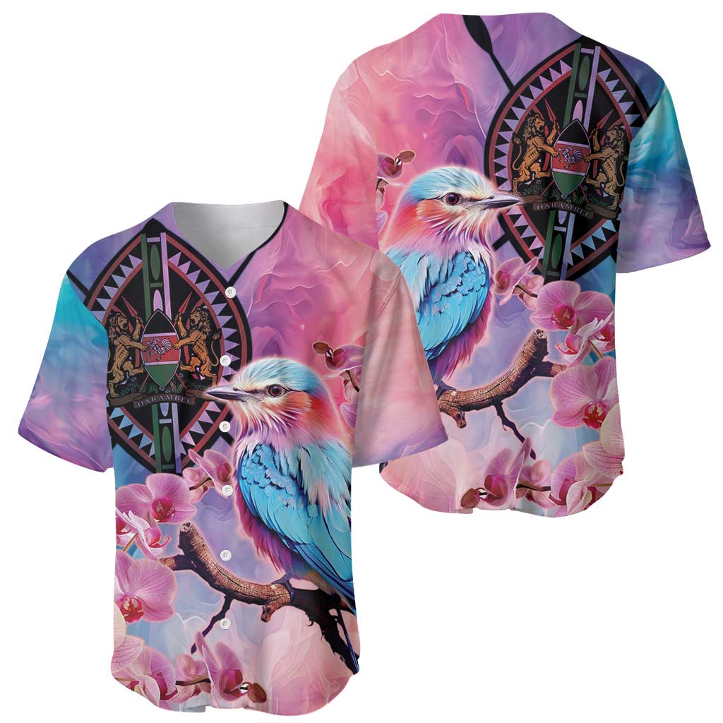 Kenya Lilac-Breasted Roller Baseball Jersey Coat Of Arms Mix Orchid - Wonder Print Shop