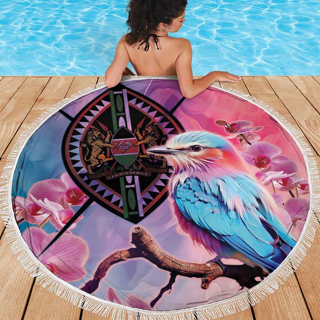 Kenya Lilac-Breasted Roller Beach Blanket Coat Of Arms Mix Orchid - Wonder Print Shop