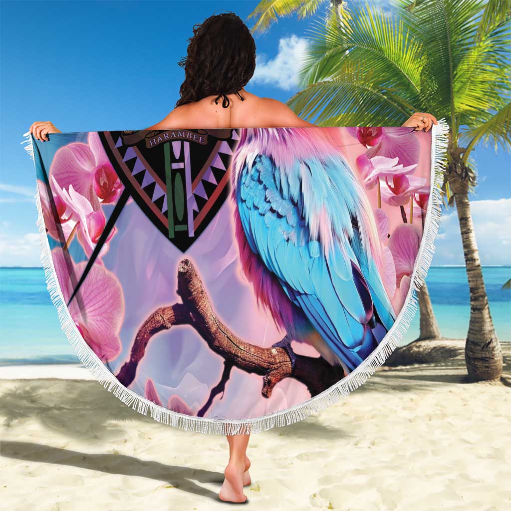 Kenya Lilac-Breasted Roller Beach Blanket Coat Of Arms Mix Orchid - Wonder Print Shop