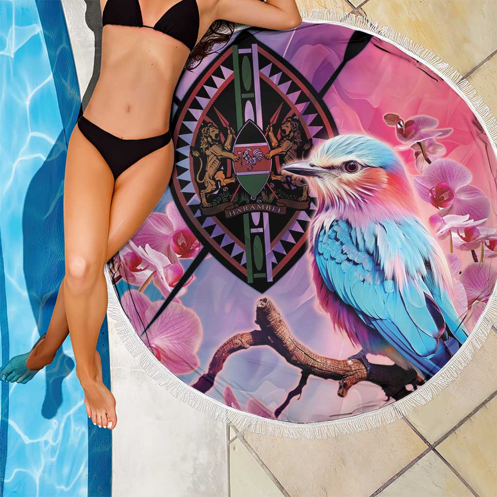Kenya Lilac-Breasted Roller Beach Blanket Coat Of Arms Mix Orchid - Wonder Print Shop