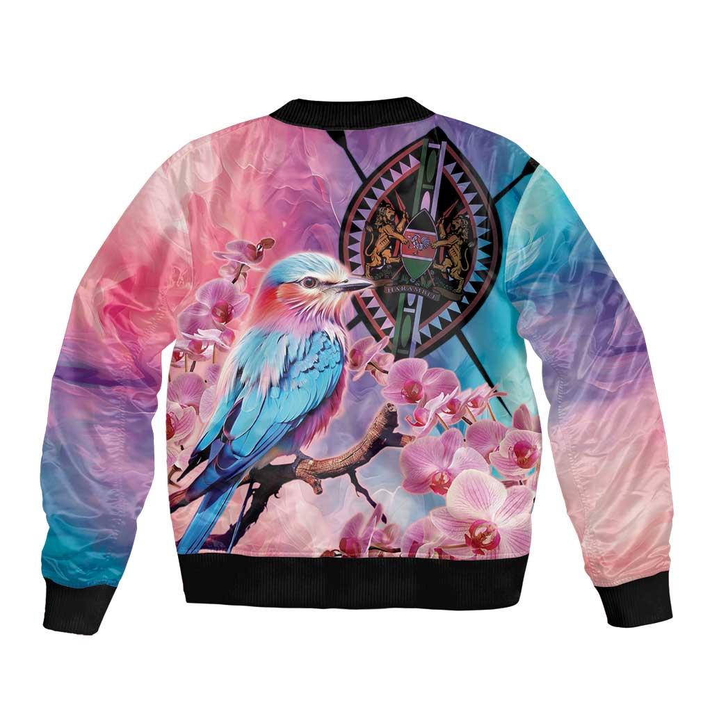 Kenya Lilac-Breasted Roller Bomber Jacket Coat Of Arms Mix Orchid - Wonder Print Shop
