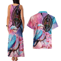 Kenya Lilac-Breasted Roller Couples Matching Tank Maxi Dress and Hawaiian Shirt Coat Of Arms Mix Orchid - Wonder Print Shop