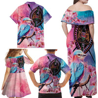 Kenya Lilac-Breasted Roller Family Matching Off Shoulder Maxi Dress and Hawaiian Shirt Coat Of Arms Mix Orchid - Wonder Print Shop