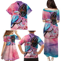 Kenya Lilac-Breasted Roller Family Matching Puletasi and Hawaiian Shirt Coat Of Arms Mix Orchid - Wonder Print Shop