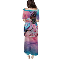 Kenya Lilac-Breasted Roller Family Matching Puletasi and Hawaiian Shirt Coat Of Arms Mix Orchid - Wonder Print Shop