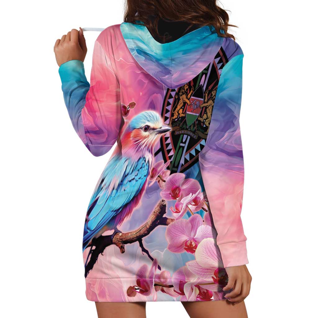 Kenya Lilac-Breasted Roller Hoodie Dress Coat Of Arms Mix Orchid - Wonder Print Shop